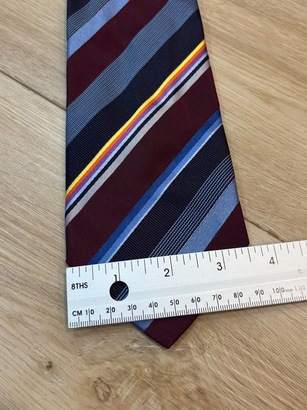 Paul Smith Men's Necktie Maroon Blue Striped Silk 3.5